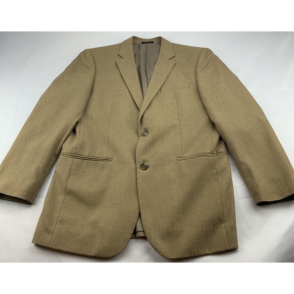 Andrew Fezza Mens Blazer 40R Brown Tan Polyester Sport Coat 2 Button Jacket - Picture 1 of 9